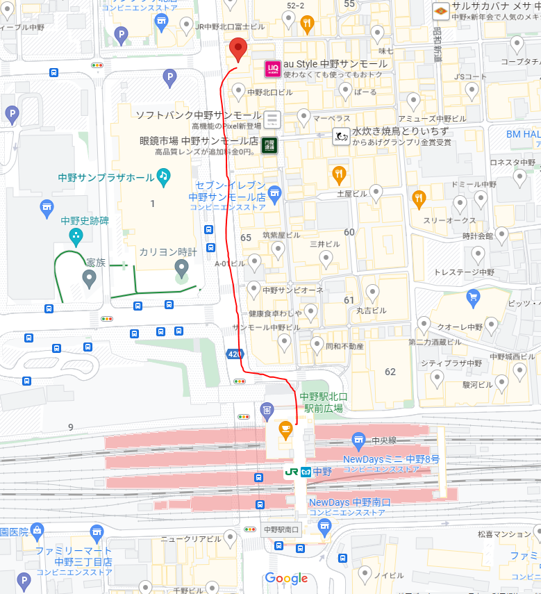 9月ゼロホール/10月11月中野五丁目への地図